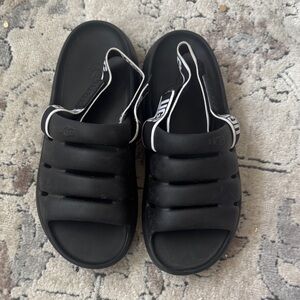 UGG Black Slide Sandals with White Accents